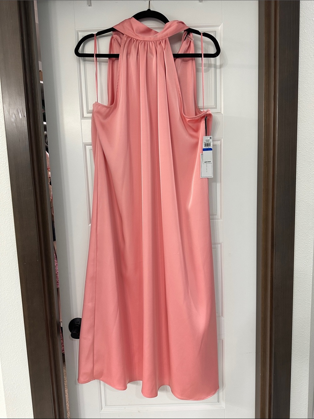 Elegant Coral Pink Satin Halter Dress